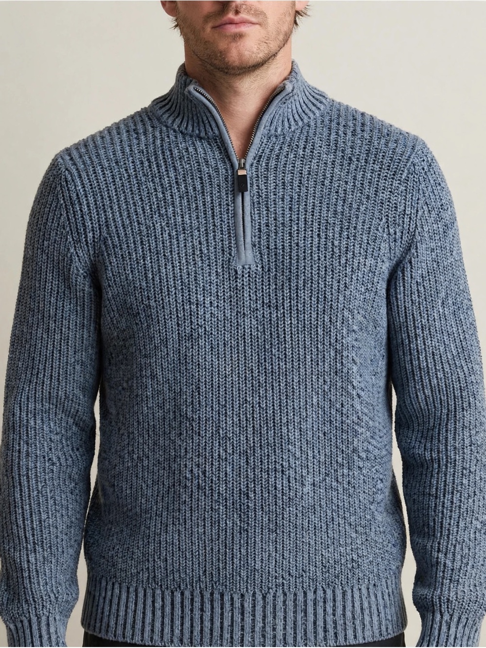 Bill Blass Men's Ribbed Quarter Zip Sweater - Blue size M